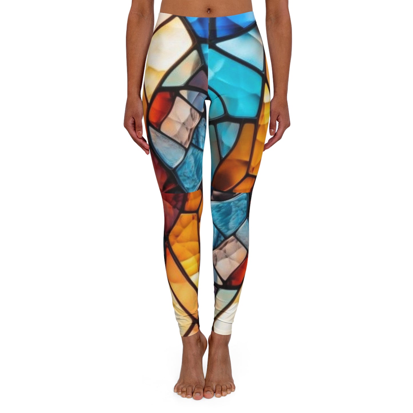 stained glass women's casual spandex leggings (aop)