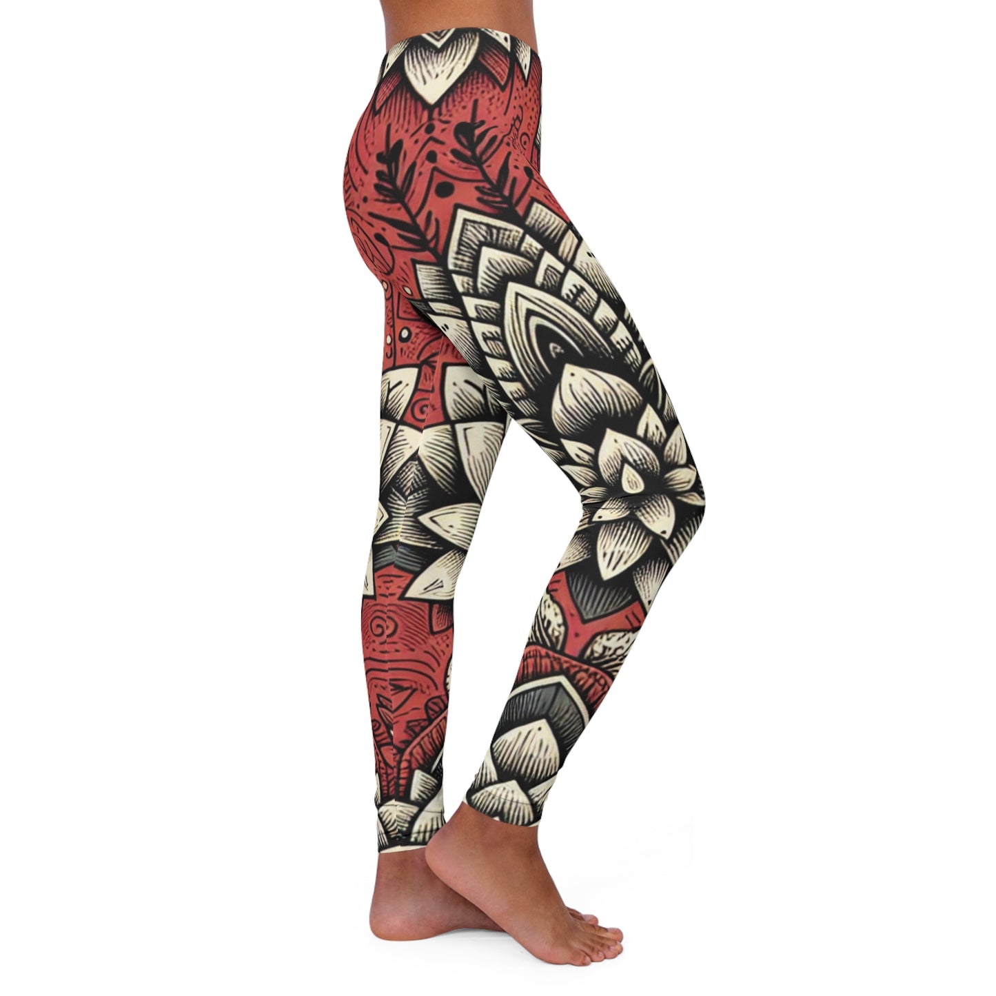 red & white women's casual spandex leggings (aop)
