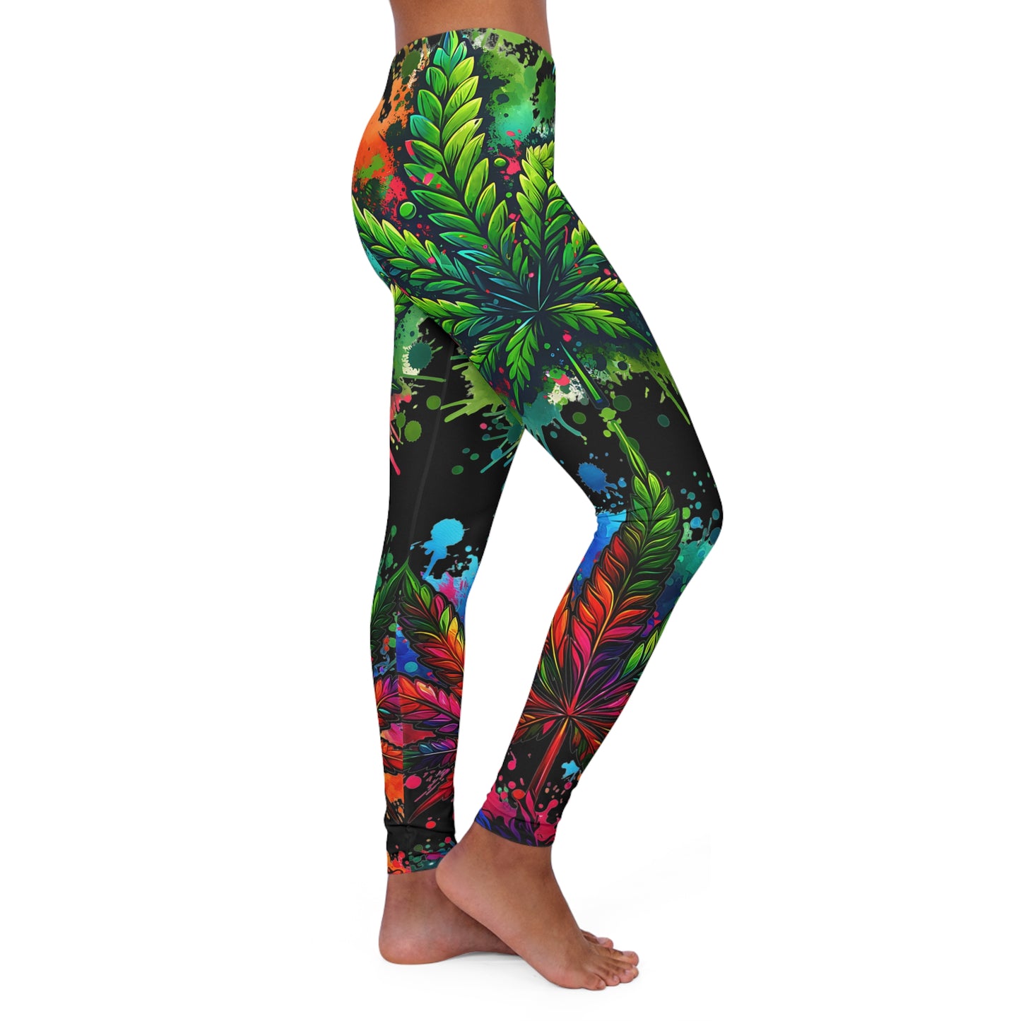 weed leaf black women's casual spandex leggings (aop)