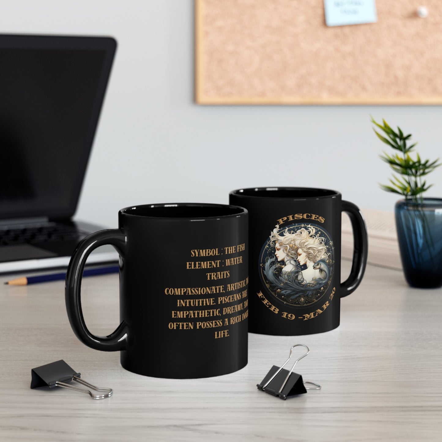 pisces black mug