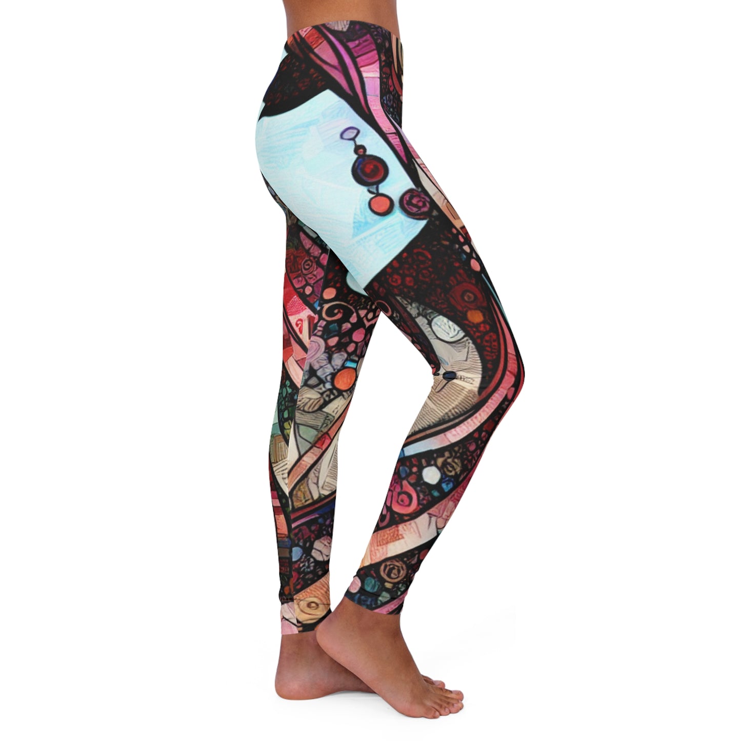 multi coloured faces women's casual spandex leggings (aop)