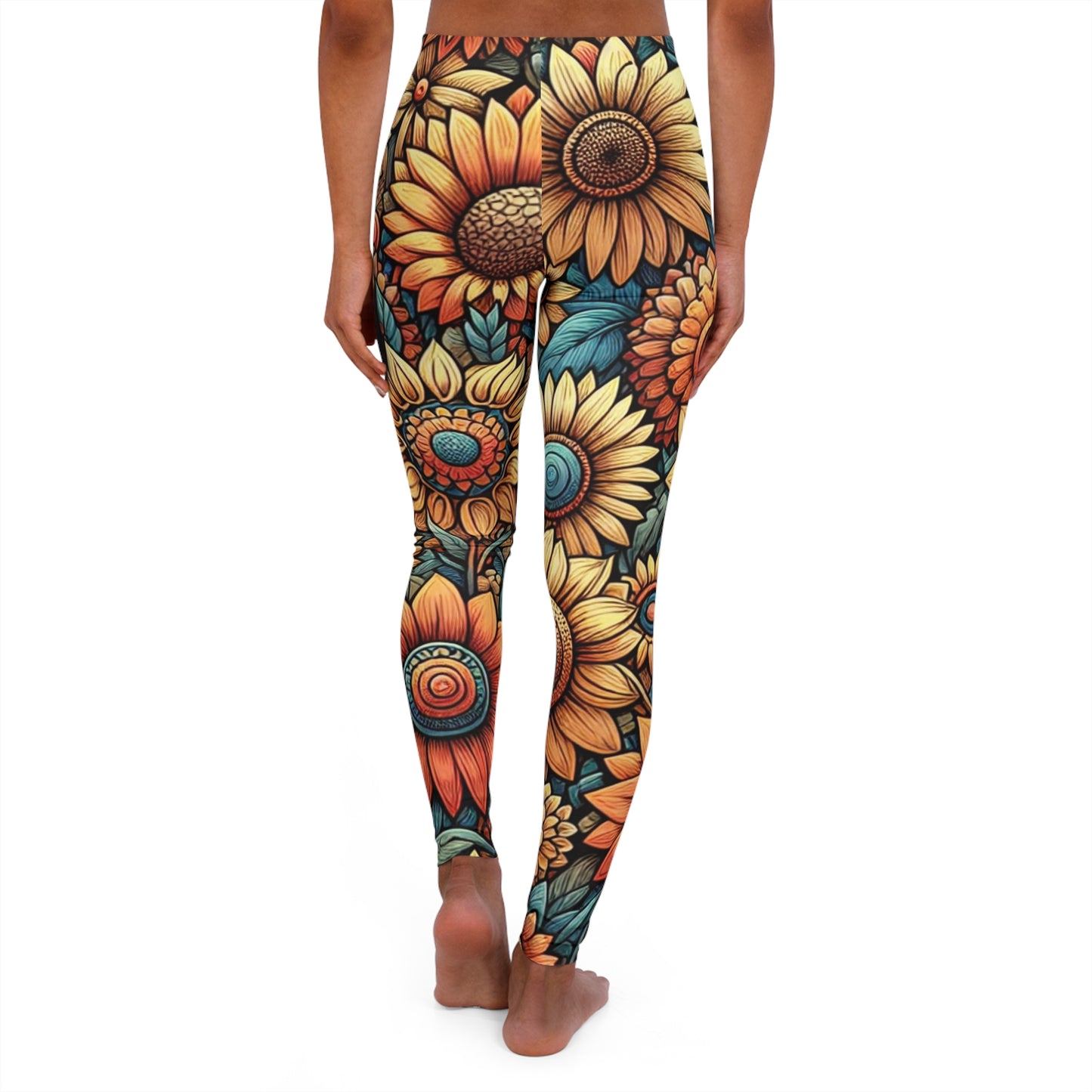 beige sunflowers women's casual spandex leggings (aop)