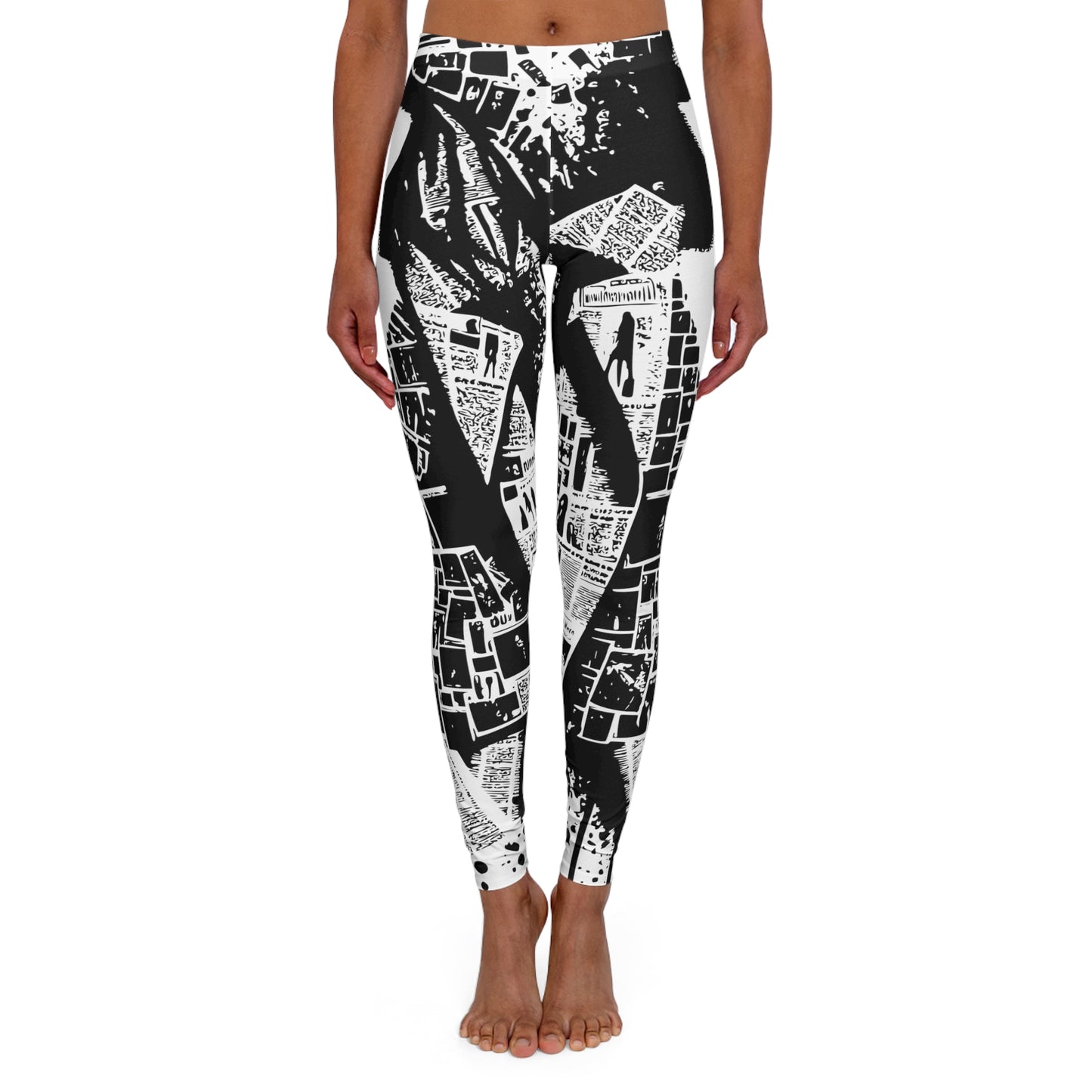 black n white women's casual spandex leggings (aop)