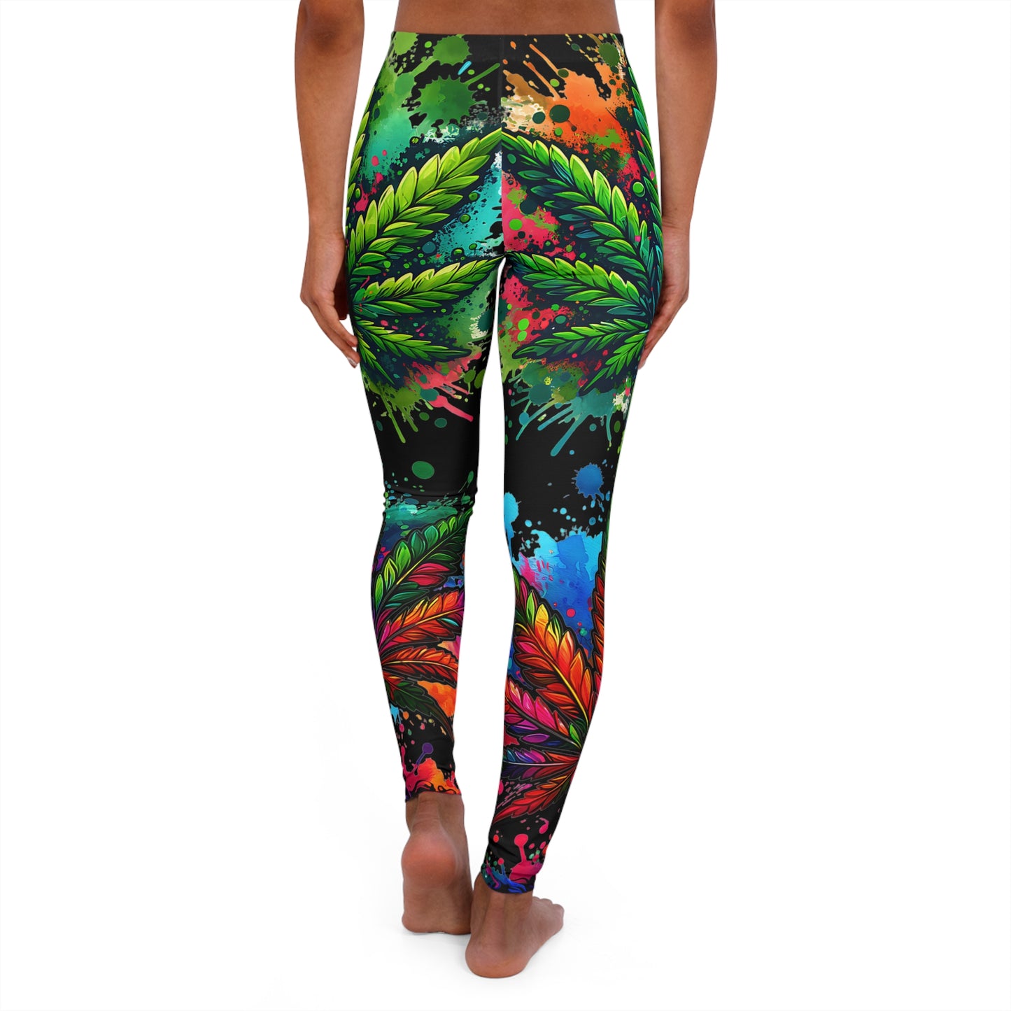 weed leaf black women's casual spandex leggings (aop)