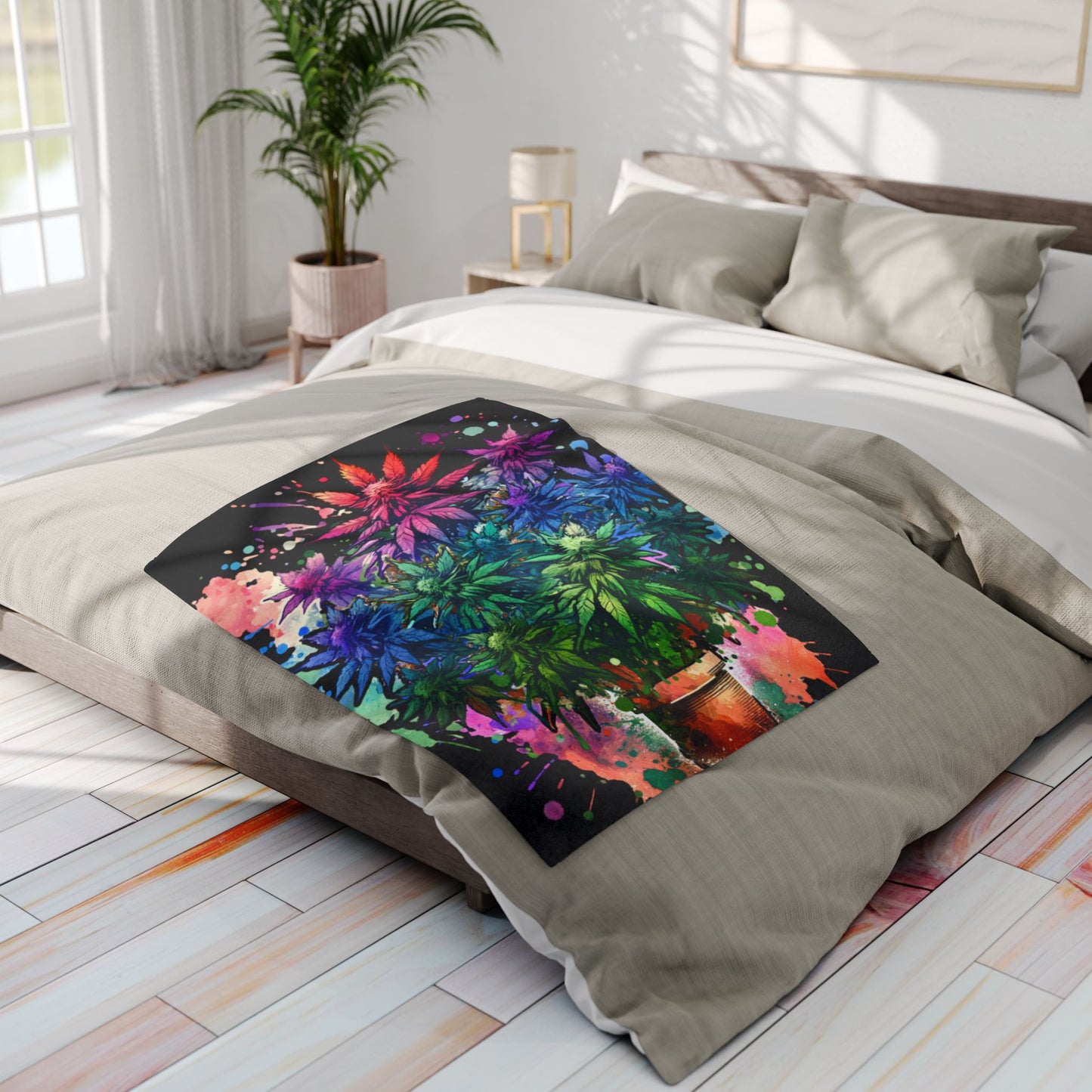 colorful weed fleece blanket