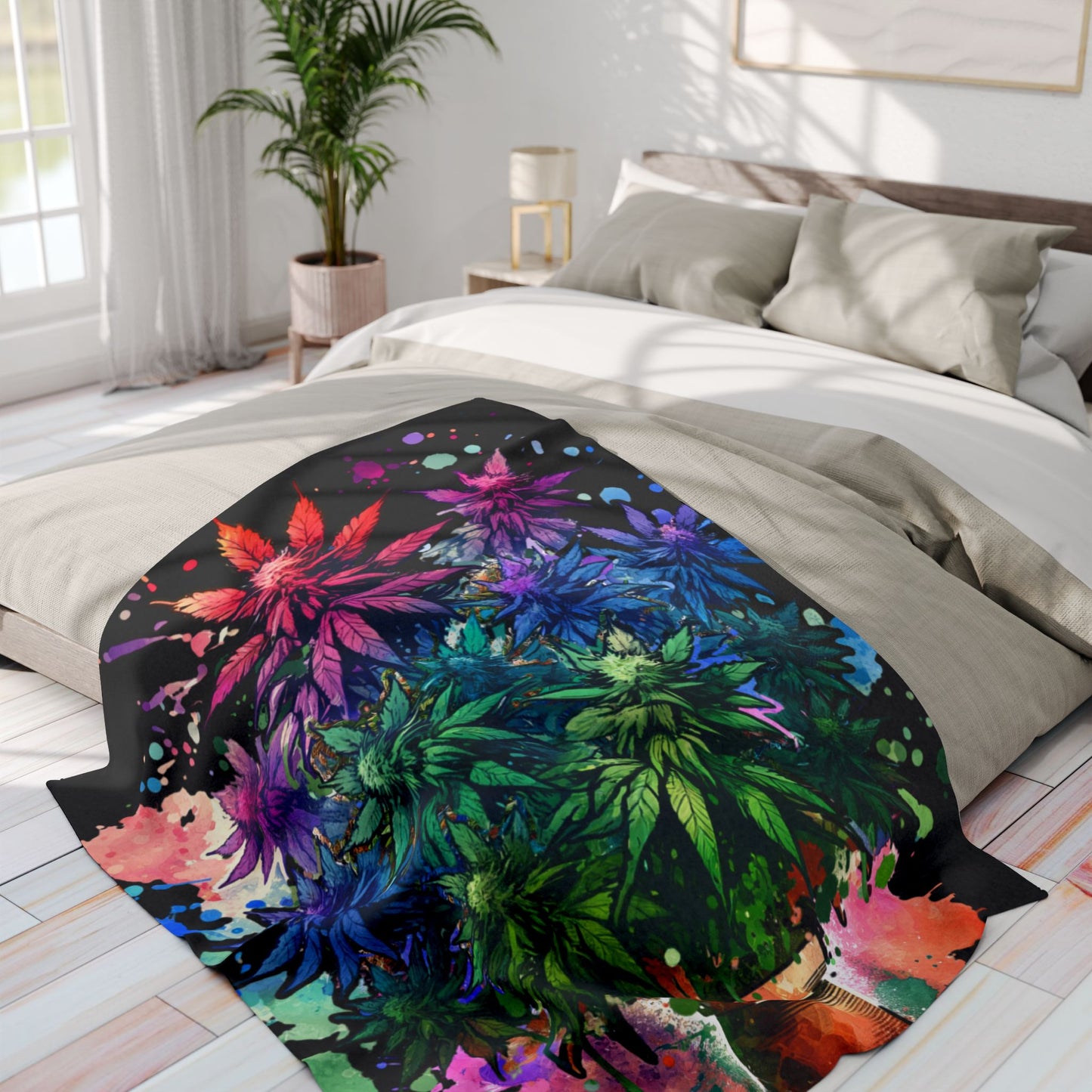 colorful weed fleece blanket