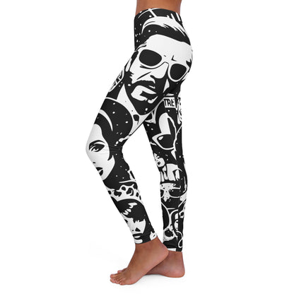 Black & White Faces Women's Casual Spandex Leggings (AOP)