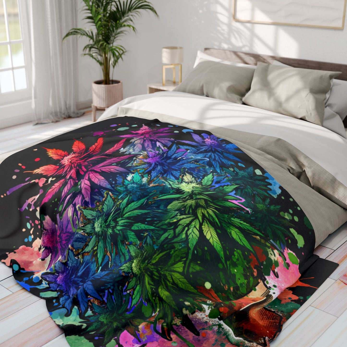 colorful weed fleece blanket