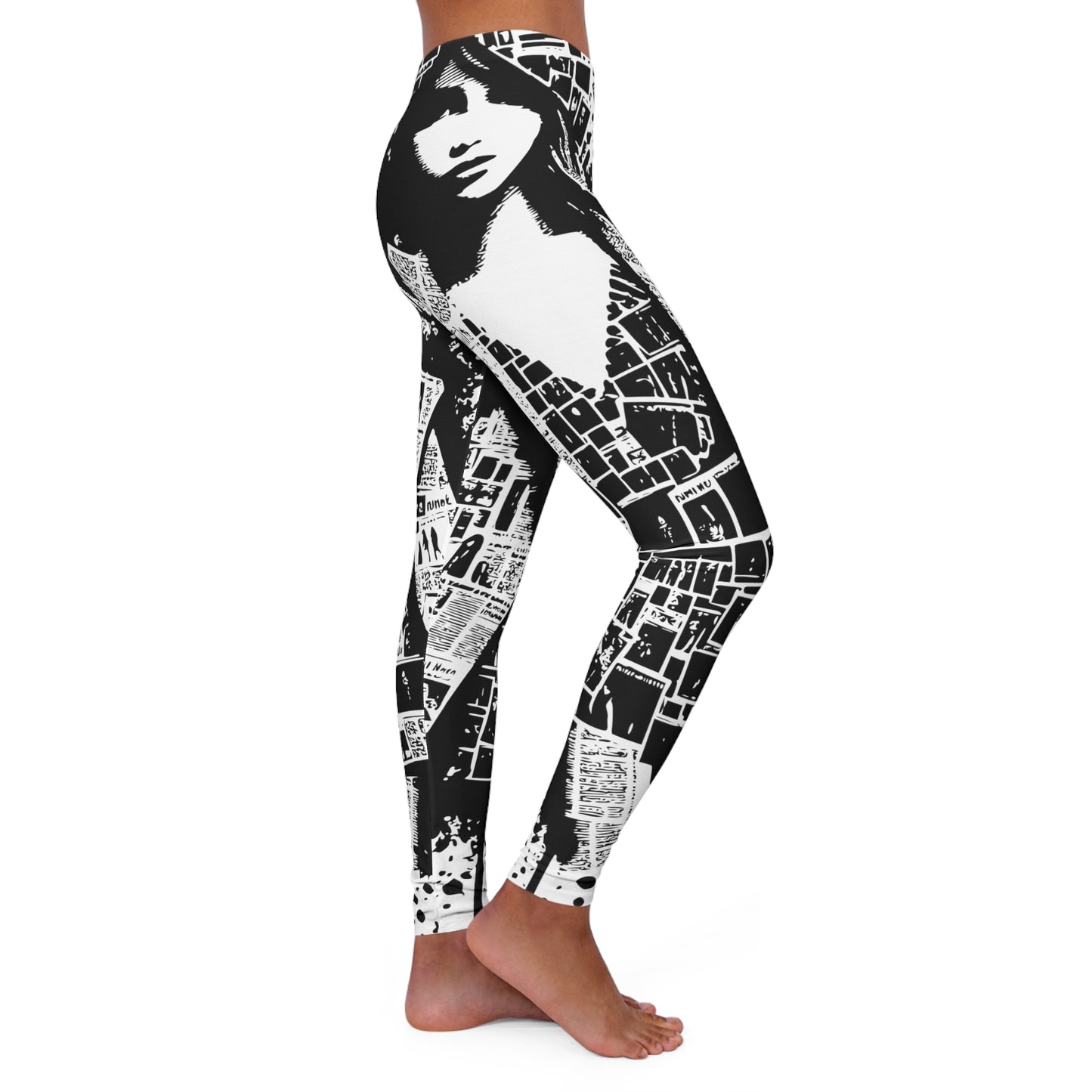 black n white women's casual spandex leggings (aop)