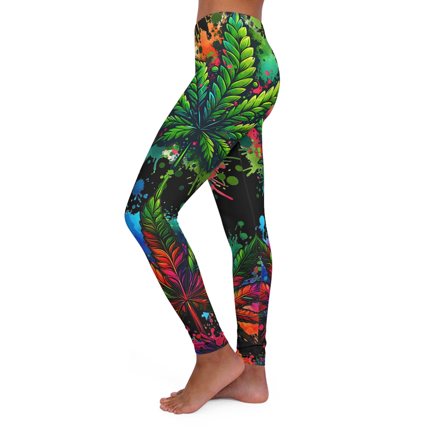 weed leaf black women's casual spandex leggings (aop)