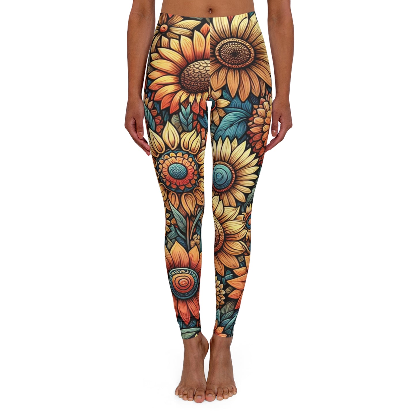 beige sunflowers women's casual spandex leggings (aop)