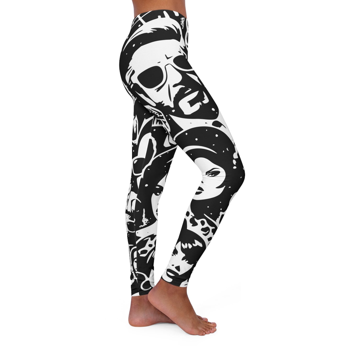 black & white faces women's casual spandex leggings (aop)