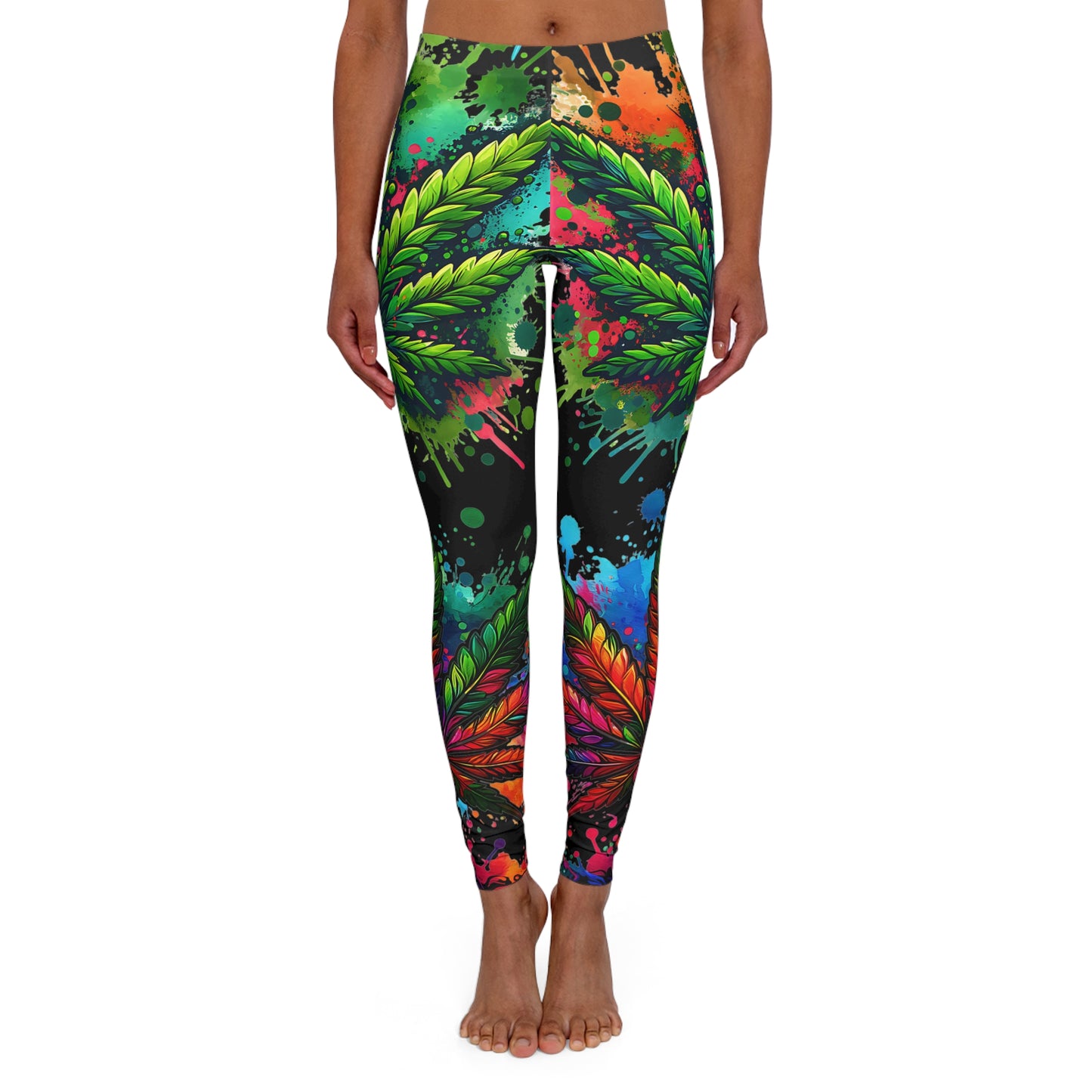 weed leaf black women's casual spandex leggings (aop)