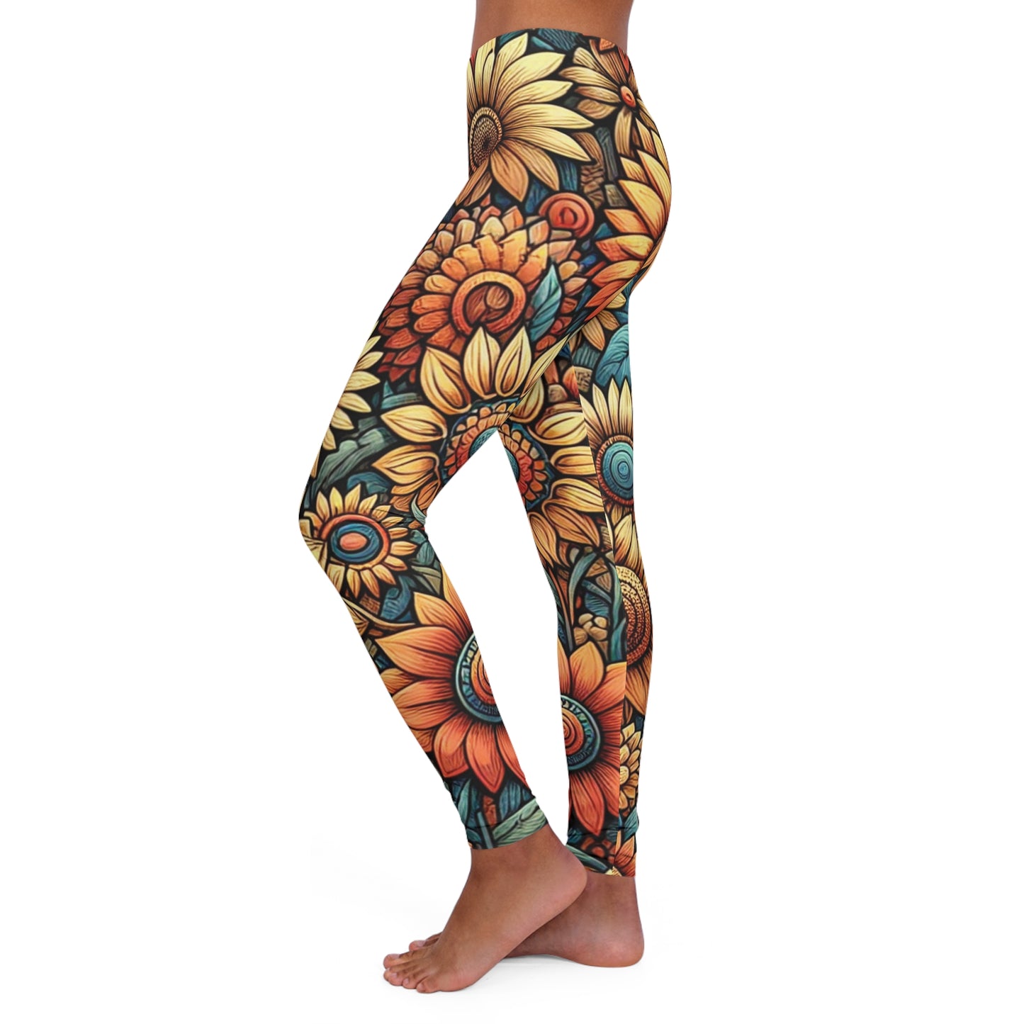 beige sunflowers women's casual spandex leggings (aop)