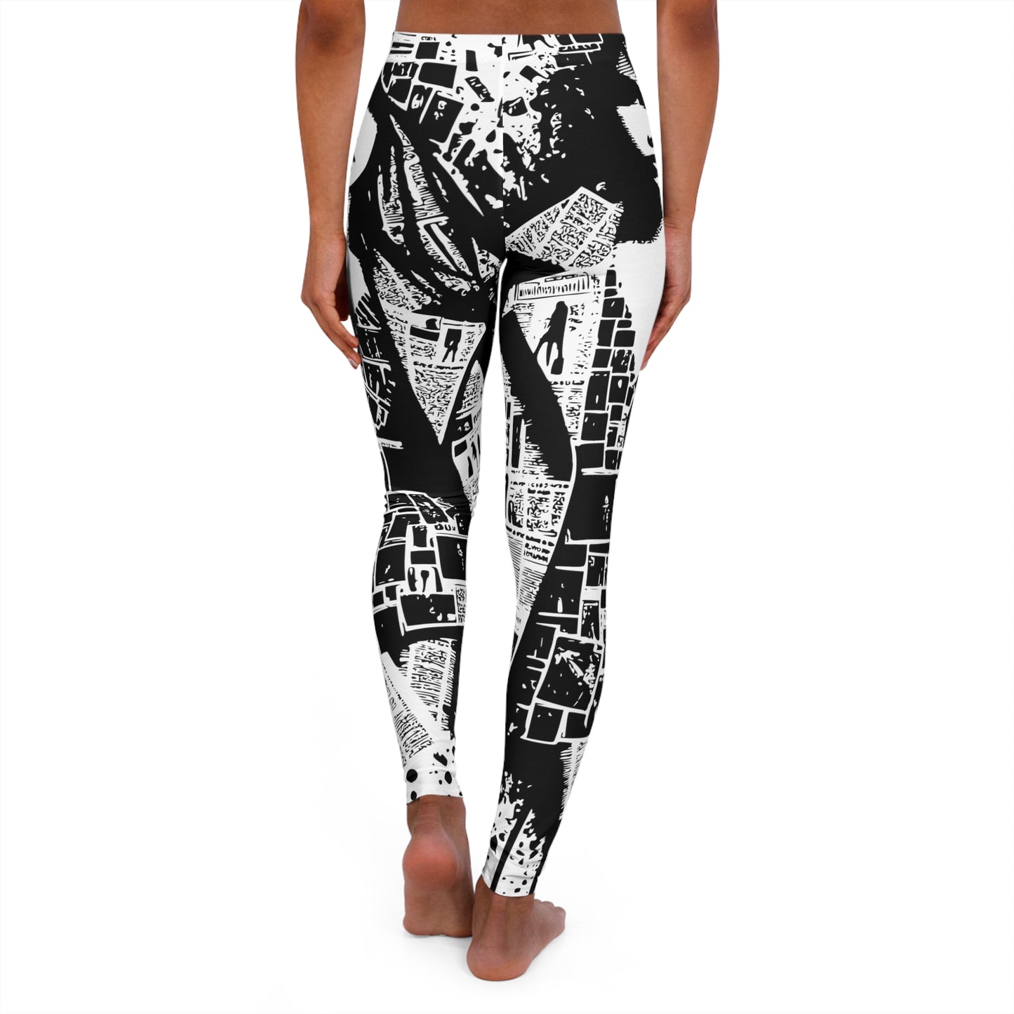 black n white women's casual spandex leggings (aop)