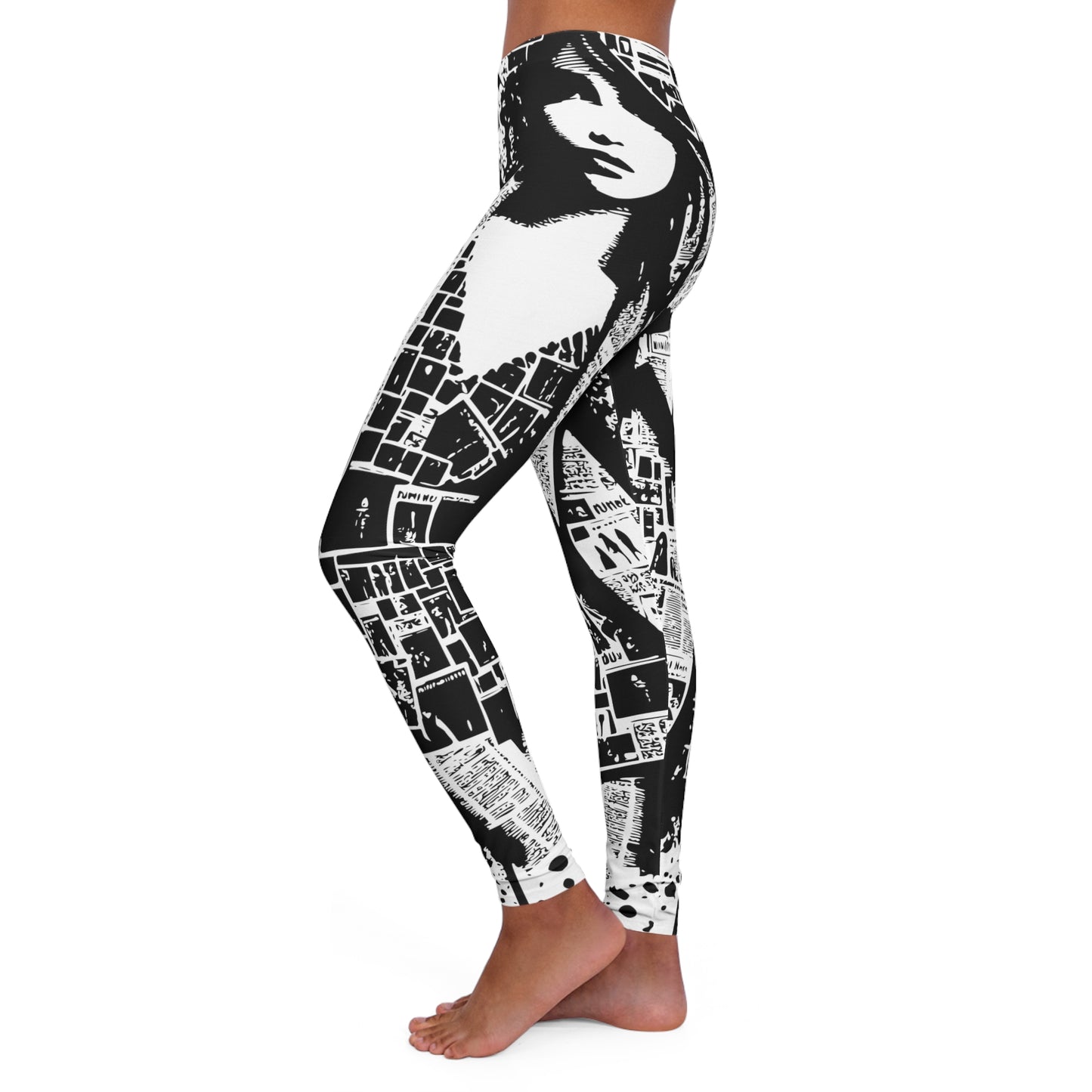 black n white women's casual spandex leggings (aop)