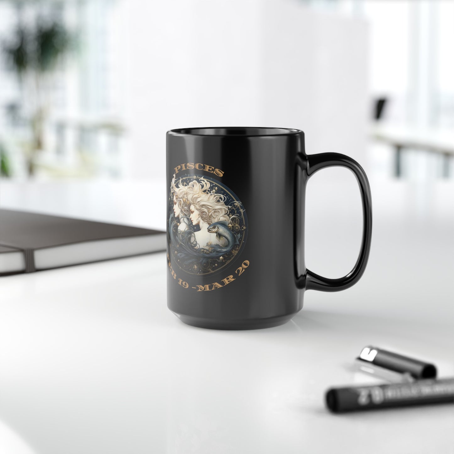 pisces black mug