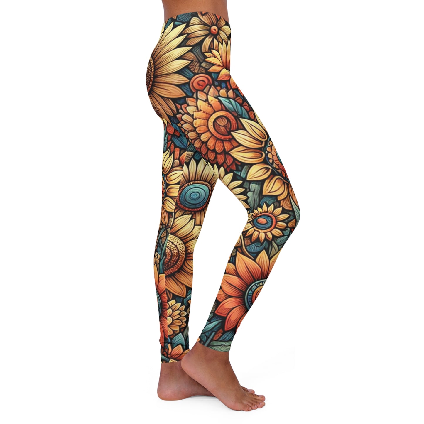 beige sunflowers women's casual spandex leggings (aop)