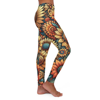 Beige Sunflowers Women's Casual Spandex Leggings (AOP)