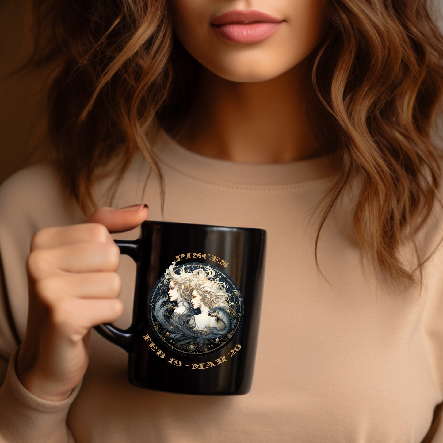 pisces black mug
